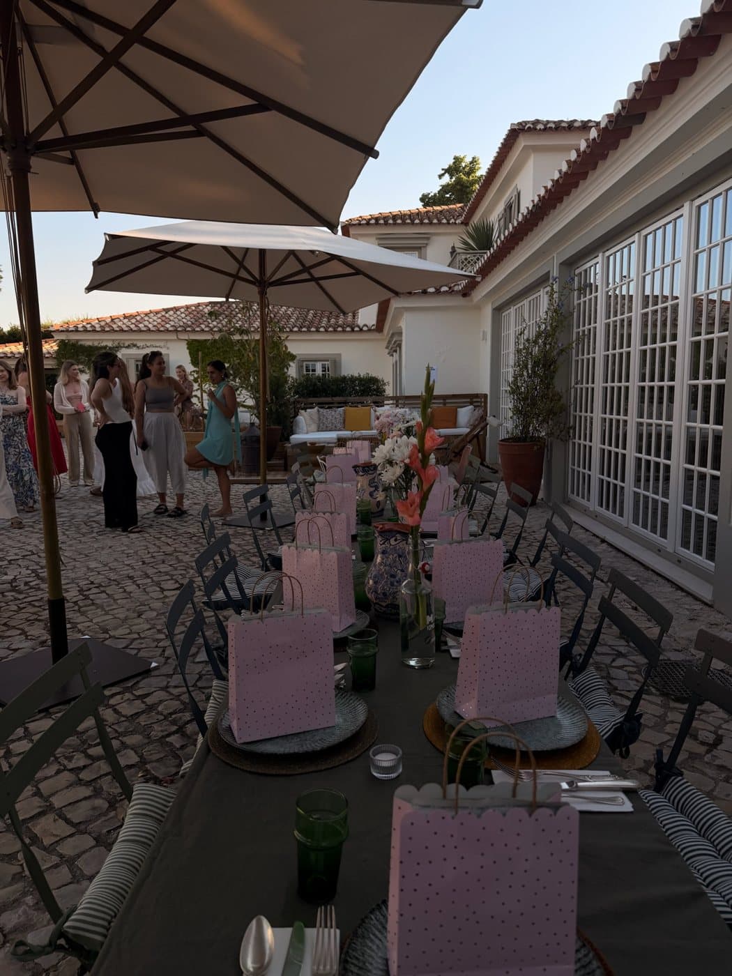 The long table set for dinner
